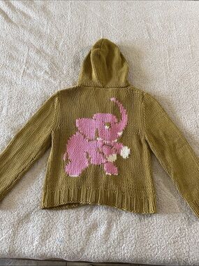 RARE! Y2K BETSEY JOHNSON "BETSEYVILLE" INTARSIA KNIT PINK ELEPHANT CARDIGAN SZ L
